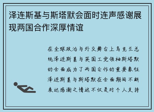 泽连斯基与斯塔默会面时连声感谢展现两国合作深厚情谊