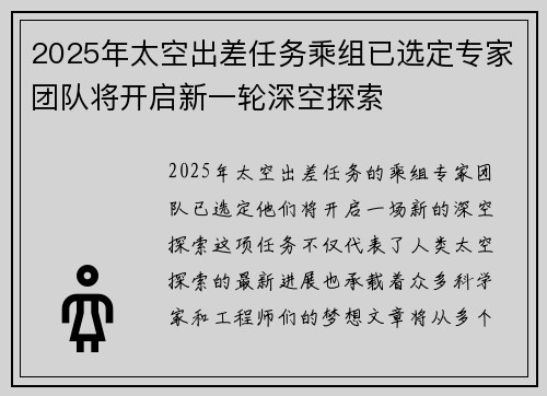 2025年太空出差任务乘组已选定专家团队将开启新一轮深空探索