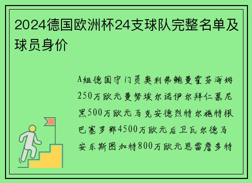 2024德国欧洲杯24支球队完整名单及球员身价